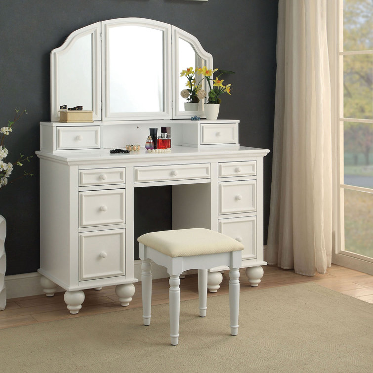 One Allium Way® Eastbourne Vanity Set with Stool and Mirror Wayfair